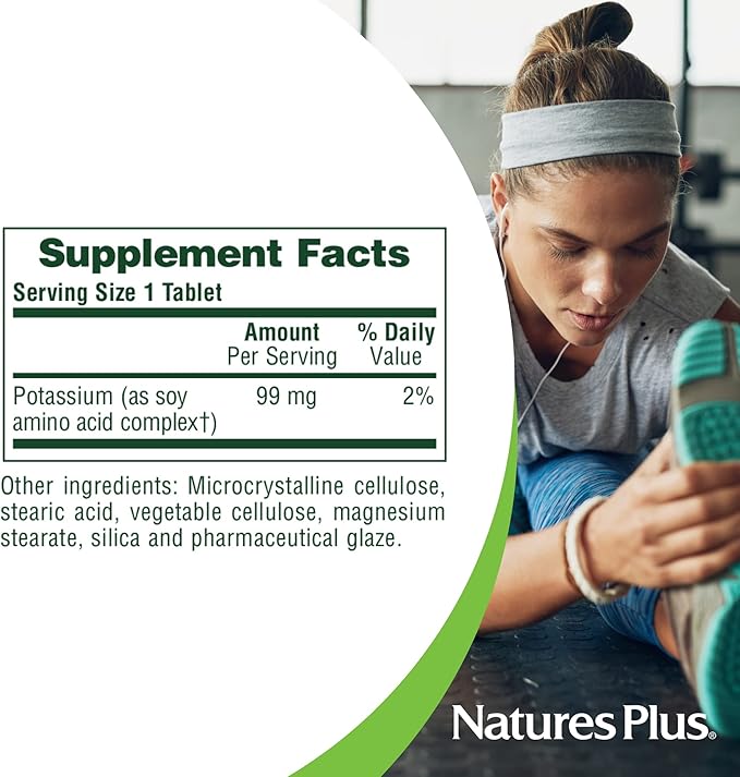 Nature’s Plus Potassium 99 mg, 90 Tablets - Supports Healthy Electrolyte Balance & Overall Well-Being - Gluten Free, Vegetarian - 90 Servings