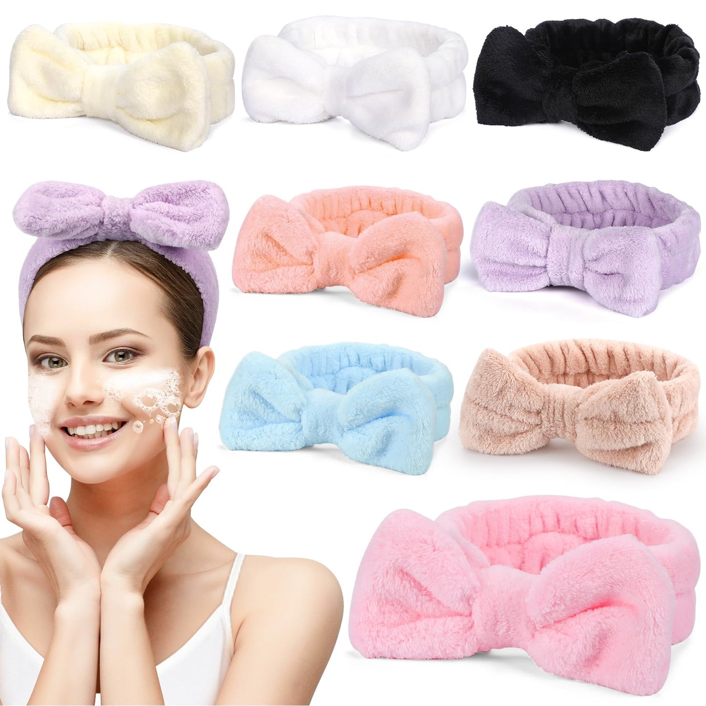 Umiku 8 Pack Facial Headbands For Women - Soft Coral Fleece Cosmetic And Skincare Head Wraps For Makeup, Hair Care, Face Washing