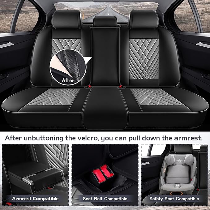 Truck Seat Covers for Ford Bronco 2021-2026, Waterproof Premium Leather Full Coverage Car Seat Cover, Muscle Sport Style Auto Interior Seat Cover Sets (Full Set/Black Gray)