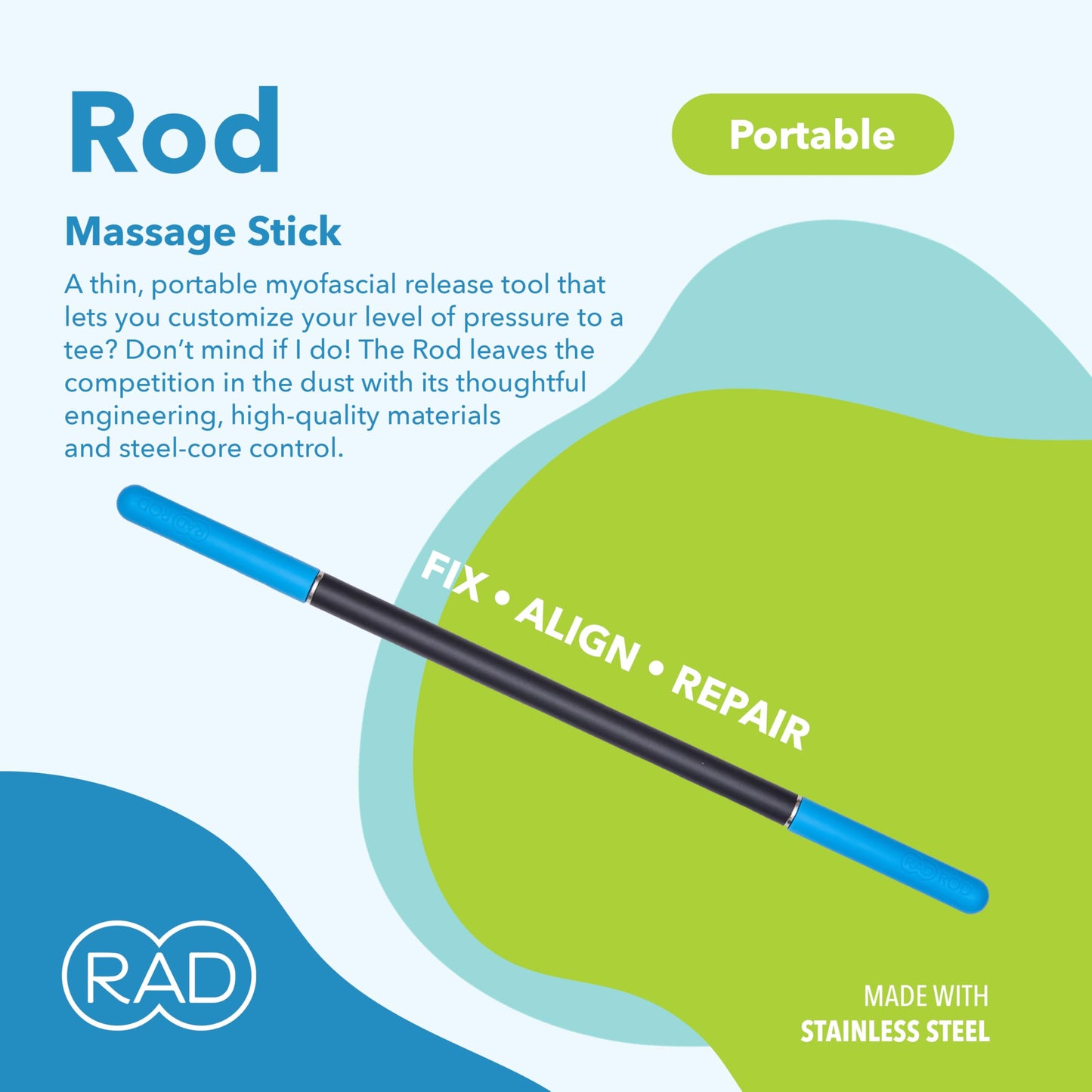 RAD Rod Mini – Compact Deep Tissue Massage Roller Stick – Travel-Ready Myofascial Release Tool for Legs, Back, Neck, Arms & Shoulders – Muscle Roller for Mobility & Recovery