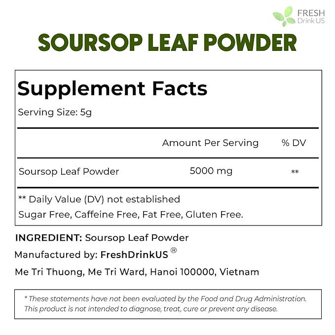 FRESHDRINKUS, Premium 10oz Soursop Leaf Powder, 100% Natural and Pure from Soursop Graviola Leaves, Soursop Leaf Tea, Hoja Guanabana, No Additives, No Gluten, No Sugar, Vegan