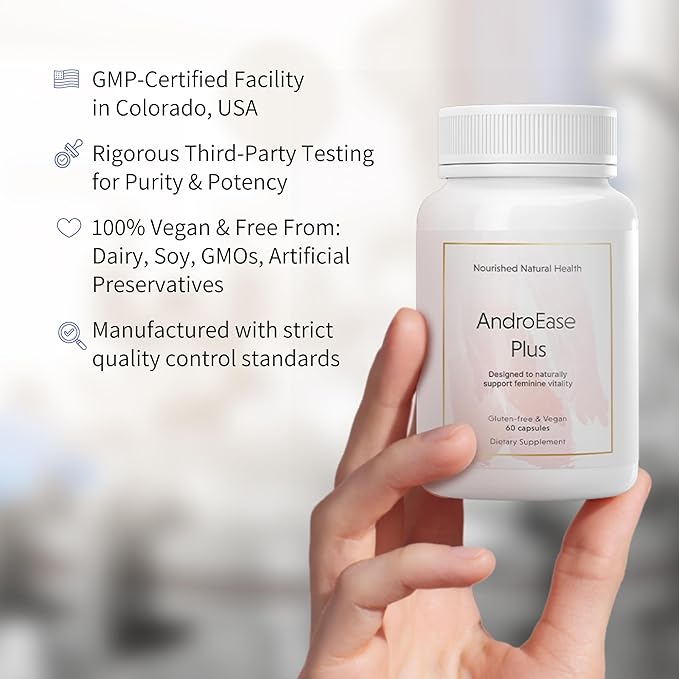 Nourished AndroEase Plus - Natural Balance Supplement for Women - Vegan Formula with Zinc & Saw Palmetto - 60 Capsules for Daily Wellness & Vitality - Made in USA