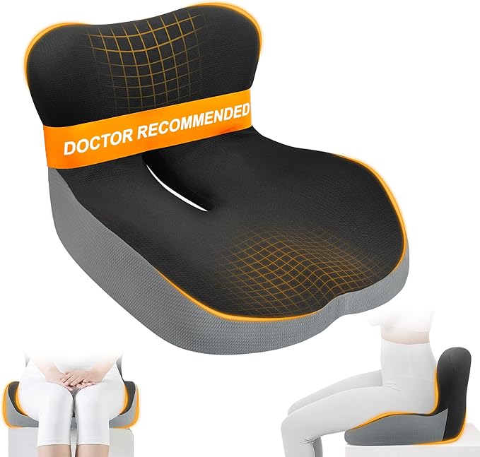 Memory Foam Car Seat Cushion with Lumbar Support, L-Shaped Ergonomic Design for Long Driving, Pressure-Relief Comfort for Car, SUV, Semi Truck & Office Chair