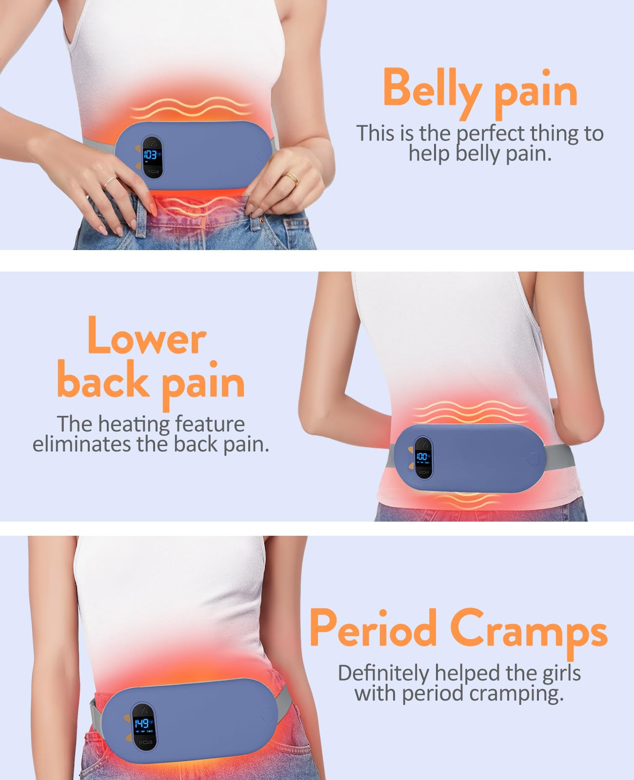 Portable Heating Pad for Period Cramps: Cordless Menstrual Heating Pad with 6 Heat Levels and 6 Massage Modes, 3s Fast Heating Gift for Women and Girl(Pink)