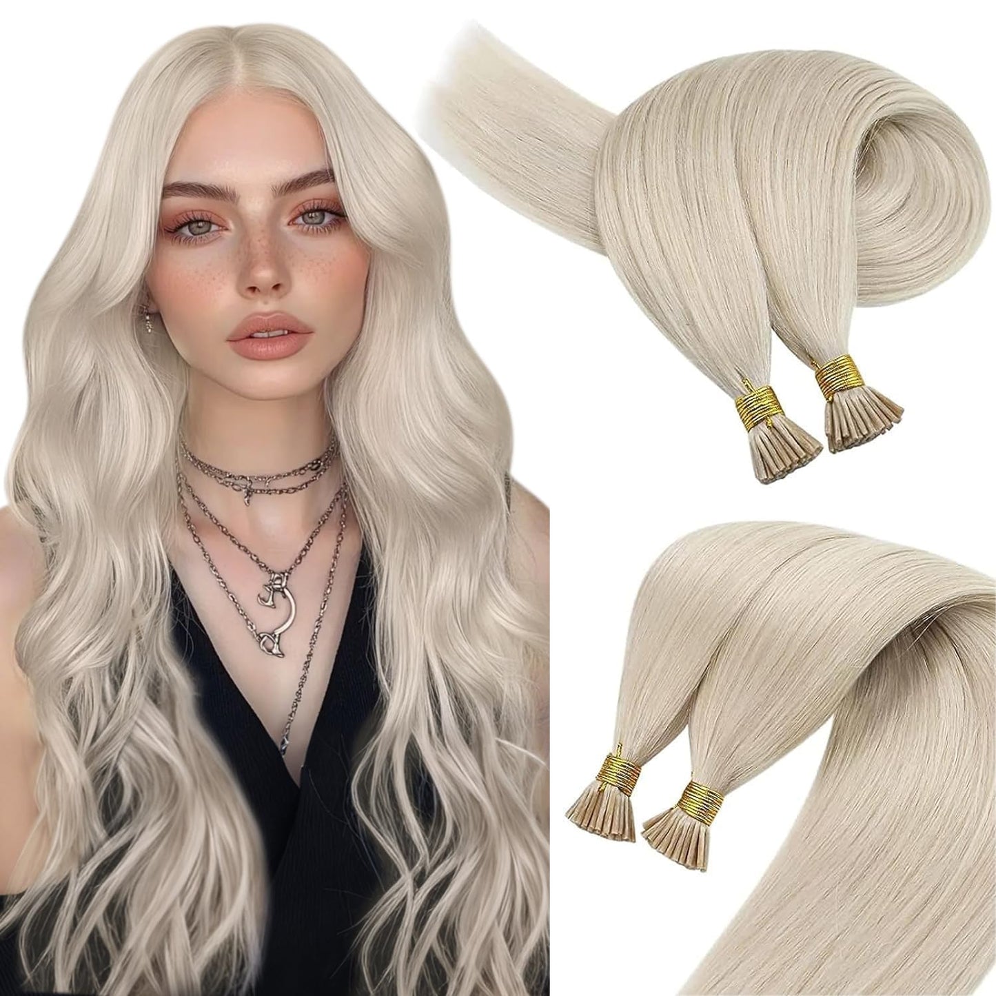 Sunny Hair I Tip Hair Extensions Human Hair Blonde 18Inch Soft & Silky Itip Human Hair Extensions Platinum Blonde Human Hair I T
