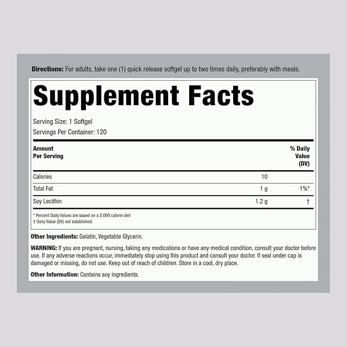 Lindberg Lecithin 1200mg Supplement | for Men & Women | 120 Softgel Capsules | Phospholipid Complex | Non-GMO, Gluten Free