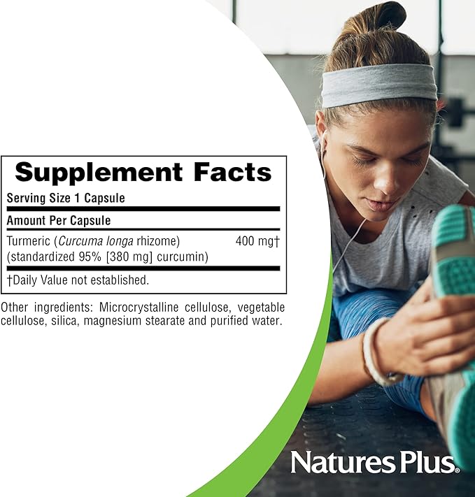 Natures Plus Herbal Actives Turmeric - 400 mg, 95% Curcumin, 60 Vegan Capsules - Vegetarian, Gluten-Free - 60 Servings