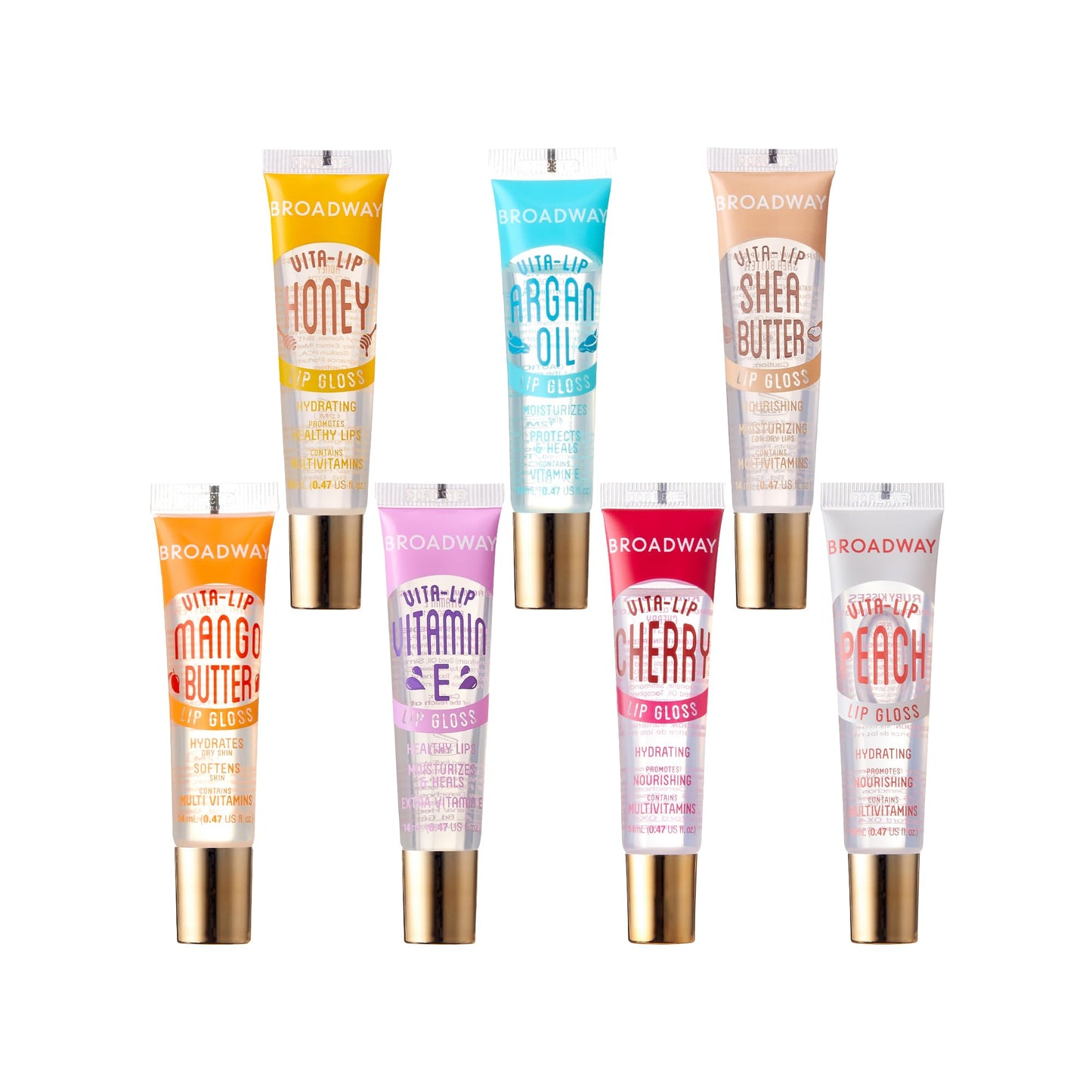 Ruby Kisses Broadway Vita-Lip Clear Lip Gloss Moisturizing Hydrating Nourishing Long Lasting High Shine Gloss (Honey, Argan Oil,