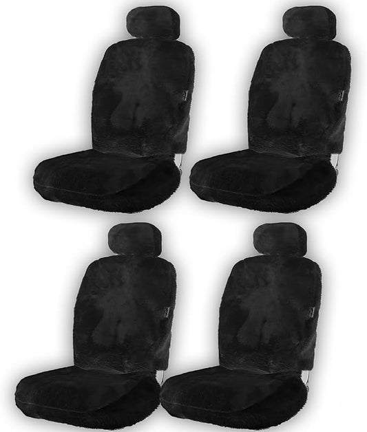 Sheepskin Seat Covers Fuzzy Car Seat Covers Black Australian Merino Wool Fluffy Fur Auto Accessories All Season Protection For Your Seats Universal Fits Most Car Suv Airbag Compatible 4- Pack