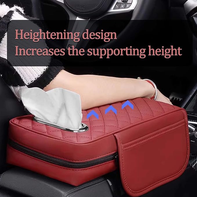 Car Center Console Armrest Pad for Lincoln, Leather Cover with Storage Pocket & Tissue Box Holder, Memory Foam Cushion for Aviator Standard SUV 2020-2025,Brown