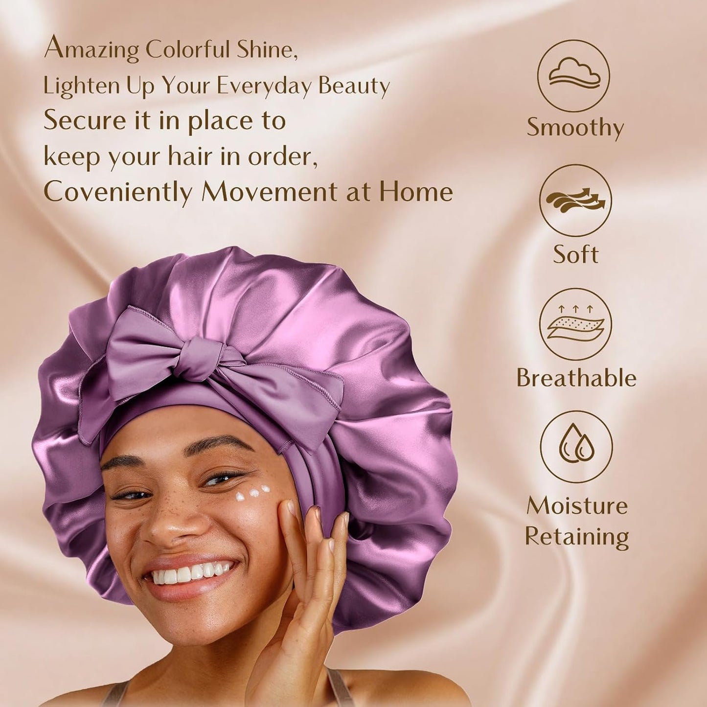 Silk Sleeping Bonnet for Women | Double Layer Satin Lined | Curly Hair, Black