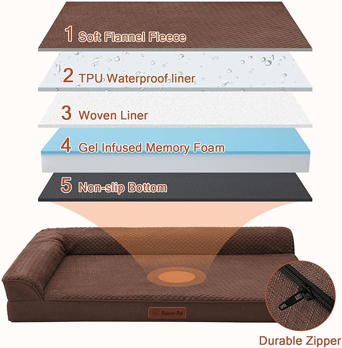 Orthopedic Dog Bed Medium Size Dog, 3 Inch Memory Foam Pet Bed for Small and Medium Dogs, Washable Removable Cover, Nonskid Bottom, Waterproof, 30x20 Inches S Brown Grey