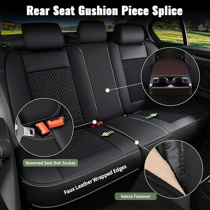 Car Seat Covers Full Set for Nissan Murano 2011-2025 2026 - Breathable Cooling Ice Silk Leather Seat Cover - 5 Seats Vehicle Seat Cushion Protector Auto Accessories (Black)