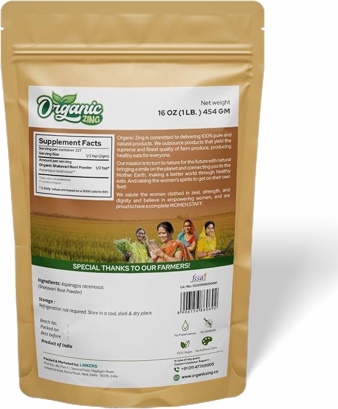 Organic Shatavari Powder for Health 16 oz (454 gram) Pack of 1