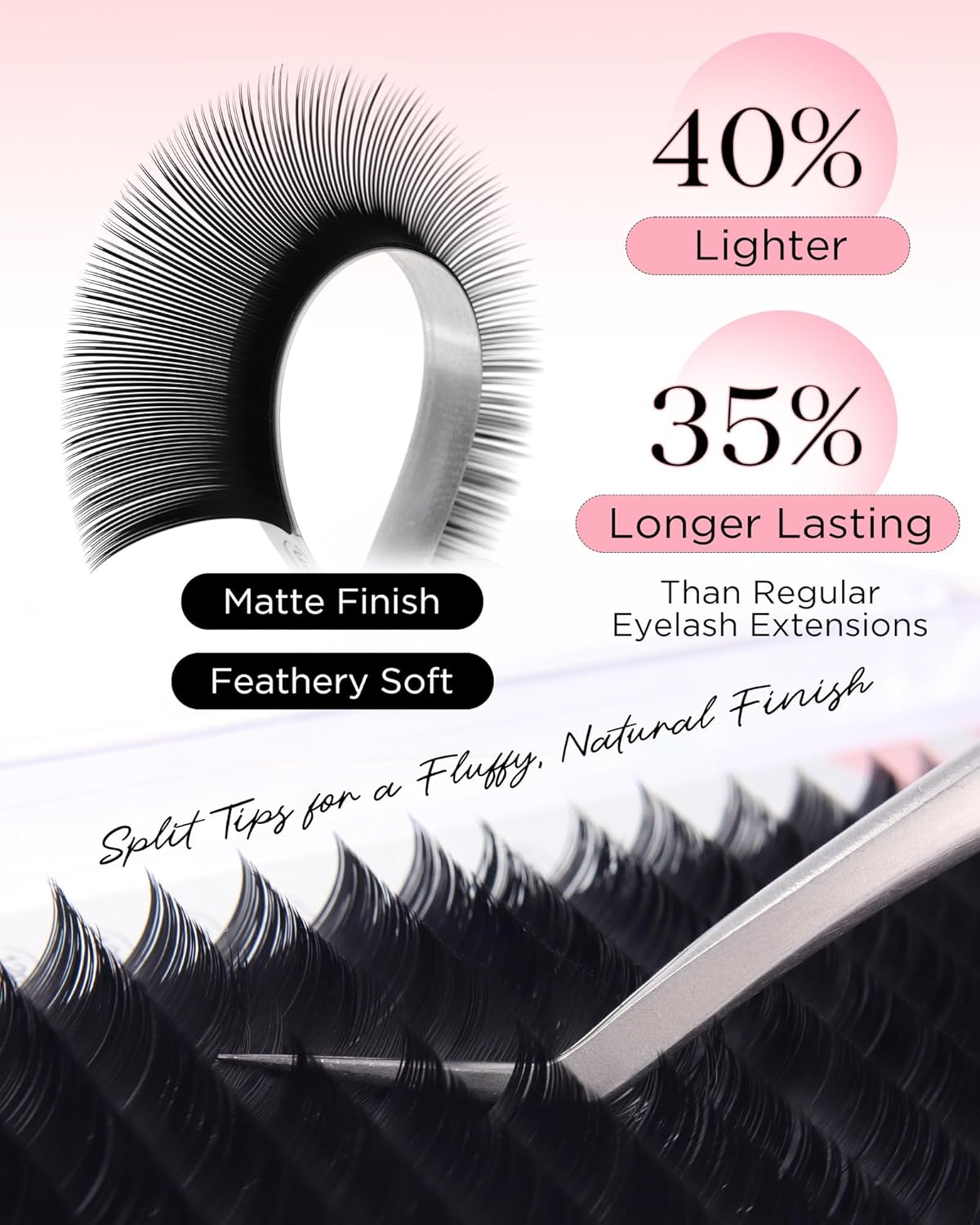 BEYELIAN Ellipse Flat Lash Extension 16 Rows 0.15 C Curl 12mm Single Length Tray Flat Eyelash Extension Matte Black Classic Lash Extensions Professional Supplies