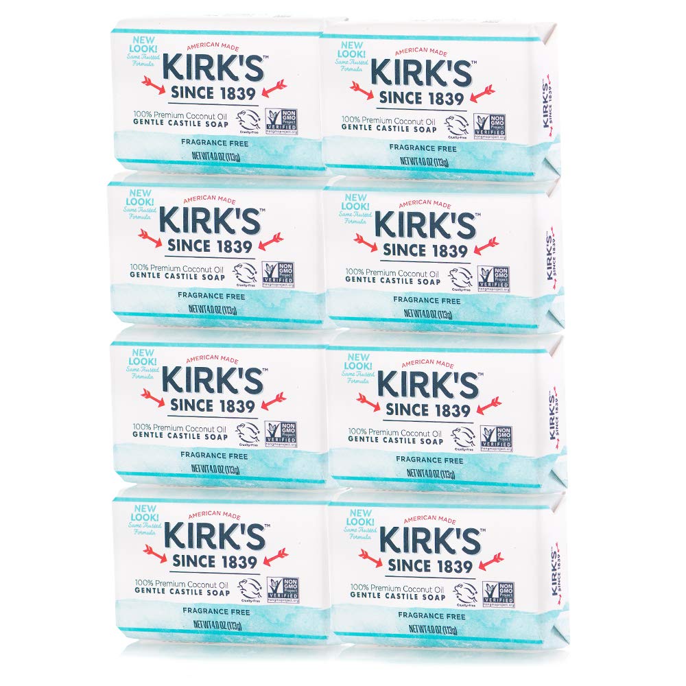 Kirk'S Original Coco Castile Bar Soap Fragrance Free 4 Ounces (8 Pack)