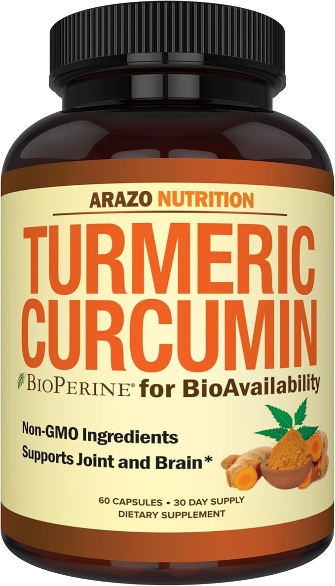 Arazo Nutrition Turmeric Curcumin with BioPerine 1300mg with Black Pepper - Joint Support Nutritional Supplements - 100% Herbal Tumeric Root Capsules