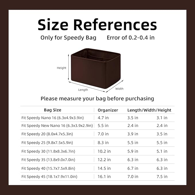 DGAZ Silk Purse Organizer Insert Fits LV Speedy 16/20/25/30/35/45 bags，Silky Smooth Bag Organizer，Luxury Handbag & Tote Shaper（Global Brown，SP20）