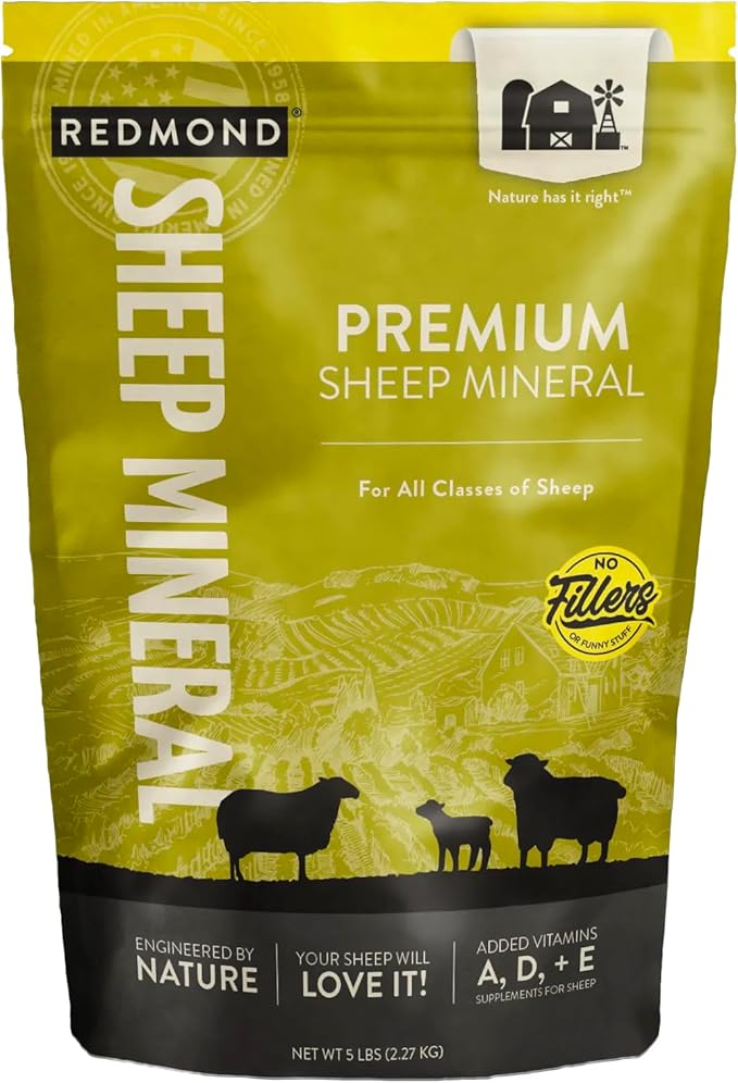 Redmond All Natural Sheep Mineral Supplement - Essential Trace Minerals for Overall Health and Growth Support - 5 lbs