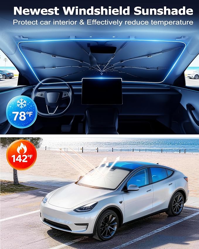DMJN Umbrella Windshield Sun Shade for Toyota RAV4, Car Sunshade for Front Windshield [Nano Ice-Crystal Coatings] UPF50+ Heat & UV Block, Protect Interior & Keep Cooler