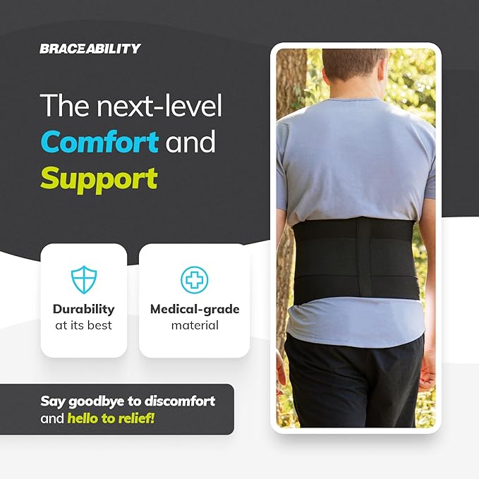 BraceAbility Elastic Low Back Brace - Compression Lower Back Support Belt for Sciatica, Heavy Lifting at Work, Herniated Disc, Workouts, Sleeping, Lumbar Support, Back Pain in Women and Men (XL)