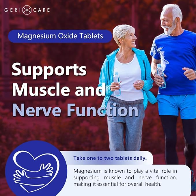 GeriCare Magnesium Oxide Supplement 240 mg, Elemental Magnesium, 120 Coated Tablets, Essential Mineral Support, Promotes Vascular Health, Bone Strength, and Muscle Function (Pack of 3)