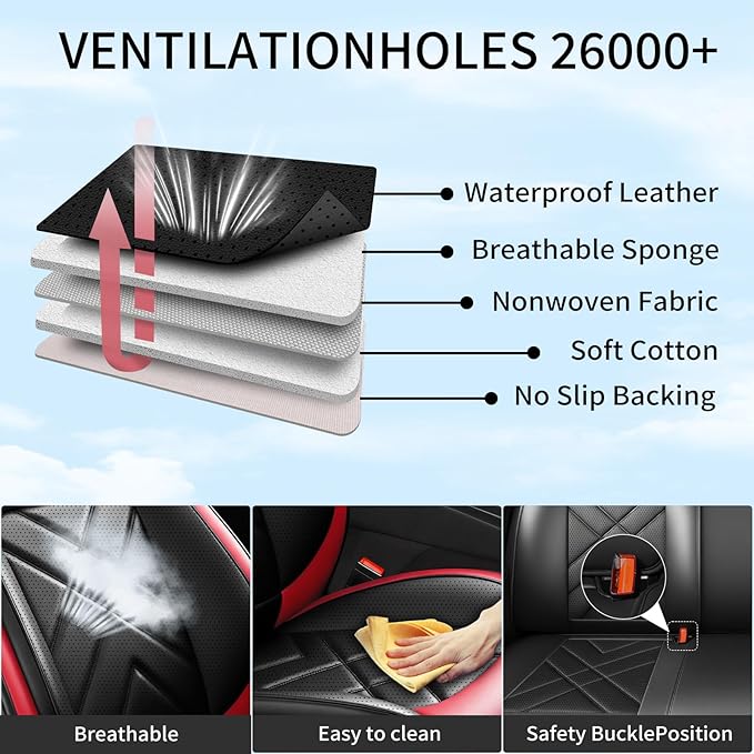 CX-5 Seat Covers Custom Fit for Mazda CX-5 2013-2025 2026, Full Coverage Leather Waterproof Breathable Seat Covers, Automotive Seat Protectors, Airbag Compatible(Full Set Seats, Red & Black)
