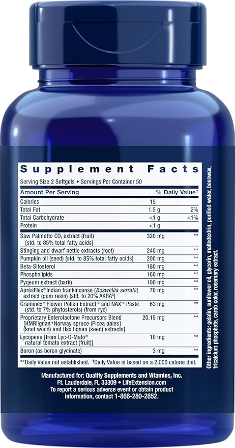 Life Extension Ultra Prostate Formula, 100 Softgels, Natural Supplement for Men