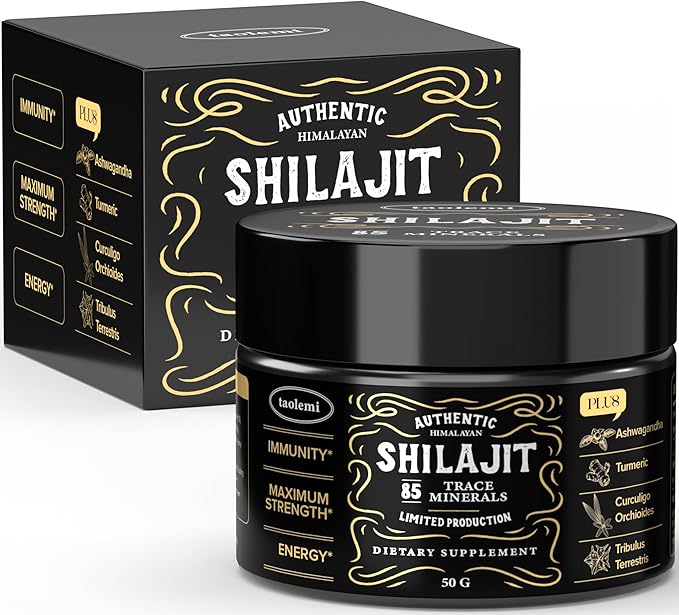 Shilajit Pure Himalayan Organic, Shilajit Resin with 85+ Trace Minerals and Fulvic Acid for Enhanced Energy and Immune, Support Men & Women, Gold Grade, 800MG/time, 60+ Serving 50g Jar