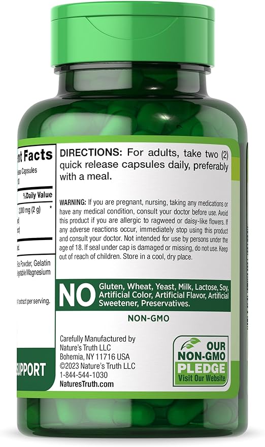 Nature's Truth Milk Thistle | 2000mg | 200 Capsules | Non-GMO and Gluten Free Seed Extract Supplement | Silymarin Marianum