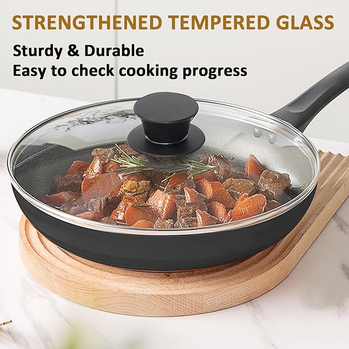 Glass Lid for Cast Iron Pan, Frying Pan, Skillet, Saute Pan, Tempered Glass Cover with Heat Resistant Handle (Stainless Steel Rim, 12.5"/32cm)