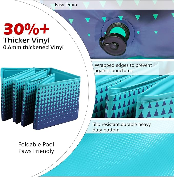 Jasonwell Foldable Dog Kiddie Pool - Hard Plastic Kids Paddling Pool Toddler Baby Swimming Pools for Backyard Collapsible Whelping Box Pet Doggie Cats Wading Pools Bathtub for Puppy Large Dogs 40In