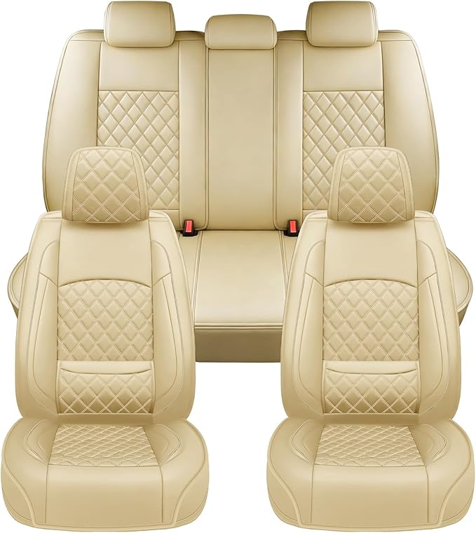 Fit for Sonata Car Seat Covers Compatible with Hyundai Sonata 2004-2026-Waterproof Breathable Leather Automotive Seat Cushions Protector, Airbag Compatible, Full Set 5 Seats(Beige)