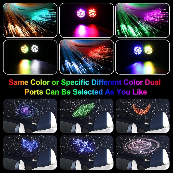 AKEPO 20W Twinkle Dual-Head Dual Color Fiber Optic Lights, Fiber Optic Star Ceiling Light Kit Sound Activated APP Remote Control for Car Starlights Headliner/Home 830pcs 13.1ft/4m Fiber Strands