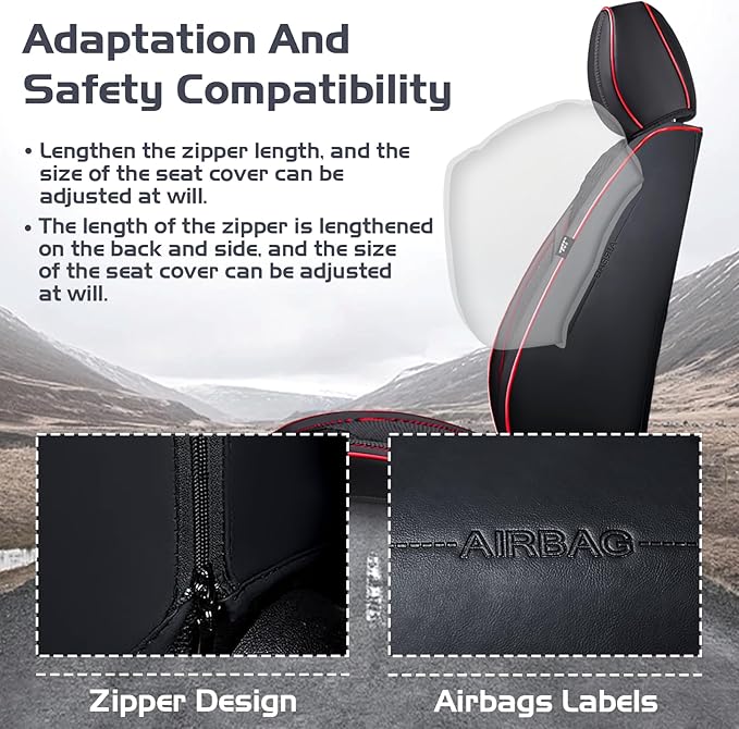 Truck Seat Covers for Ram 3500 2009-2026, Waterproof Premium Leather Full Coverage Car Seat Cover, Muscle Sport Style Auto Interior Seat Cover Sets (Front Set/Black Red)