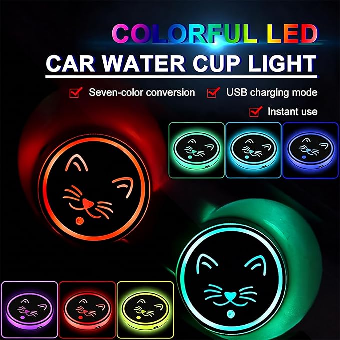 Bigfoot LED Cup Holder Lights for Car,2Pcs LED Light Up Cup Holder Coasters with USB Charging 7 Colors,Waterproof Interior Atmosphere Lamp,Car Decor Accessories Sasquatch Gifts for Women Men