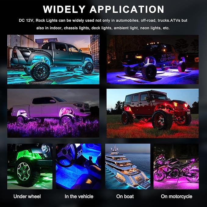 Ohleats Rock Lights for Car, Multi Color RGB LED Rock Lights Kit with APP Control & Music Mode, Waterproof Underglow Rock Neon Light for Pickup Truck SUV, Car Accessories (6 Pods)