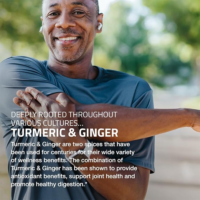 Bronson Turmeric + Ginger Extra Strength Joint Health & Digestion Support with BioPerine, Non-GMO, 60 Vegetarian Capsules