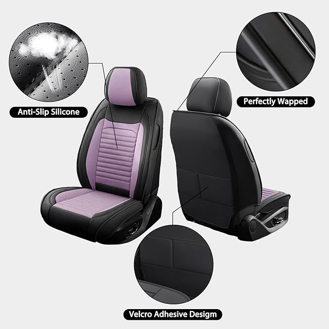 Car Seat Covers Full Set Fit for Toyota C-HR 2018-2022, Premium Faux Leather Car Seat Protector,Breathable Anti-Slip Full Wrapping Edge Seat Covers(Black&Purple,Full Set)