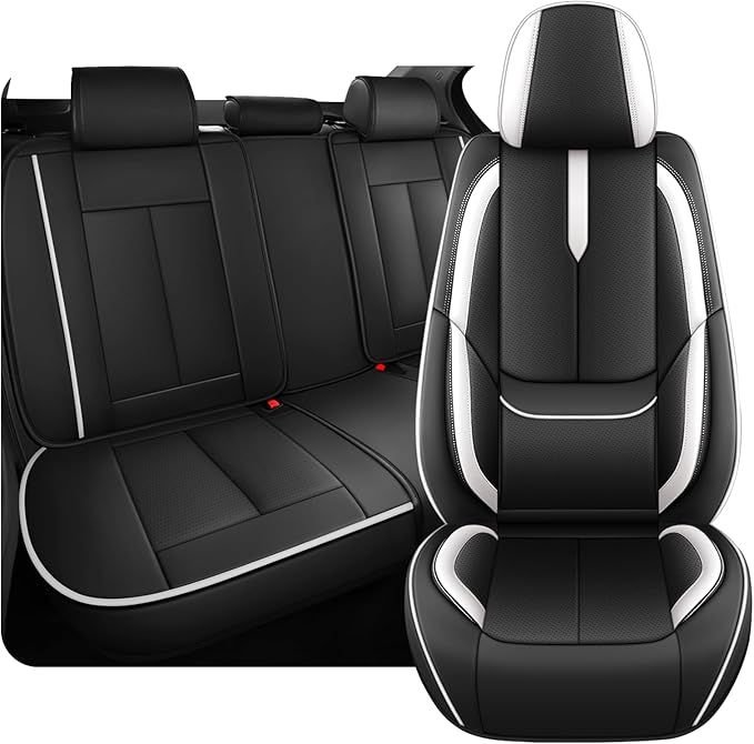 Fit for 98% of Mercedes Benz Car Seat Covers, Premium Nappa Leather Seat Cover, Fully Wrapped Protect Modern Style Seat Cover (5-Seat Standard, Black & White)