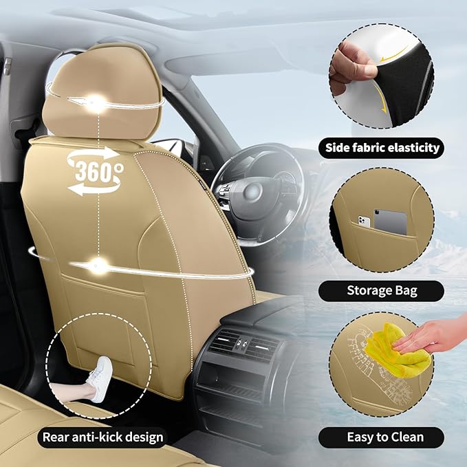 Fit HRV Premium Leather Car Seat Covers Compatible with Honda HRV 2016-2025 2026, Breathable, Wear Resistant, Airbag Compatible, All-Weather Protection & Full Coverage, 2 Front Seat Beige