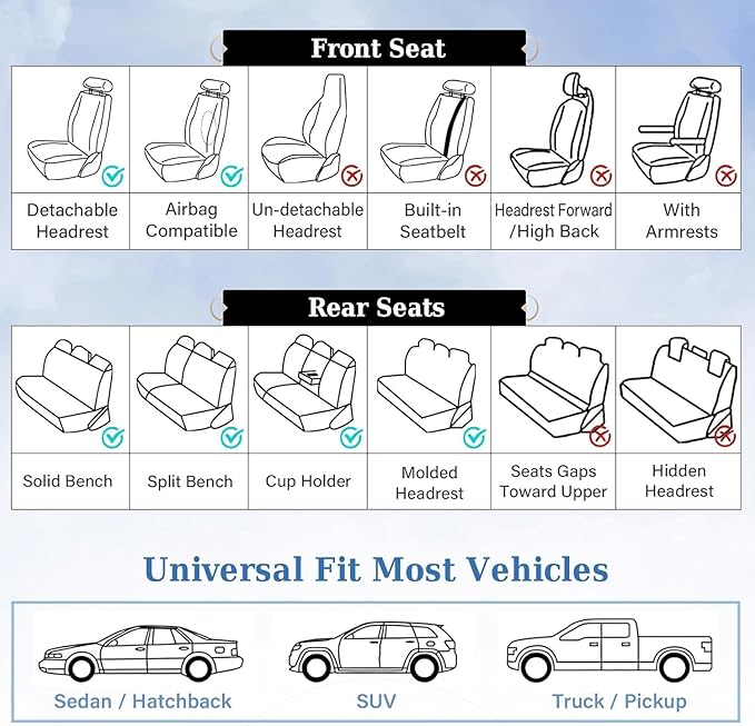 Coverado Car Seat Covers Front Seat, Breathable Nappa Leather Seat Cover, Black Seat Cover for Cars, Luxury Waterproof Car Seat Protector, Front Seat Cushion Universal Fit for Most Vehicles