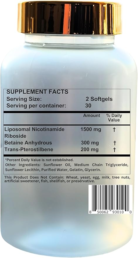 Liposomal NAD+ 2000 mg with TMG and Pterostilbene, Supports Healthy Aging-240 Softgels