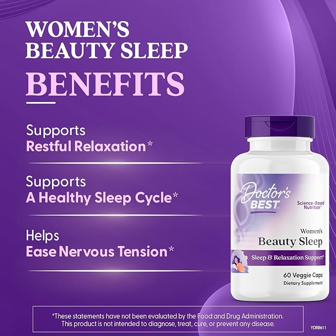 Doctor's Best Womens Beauty Sleep with Magnesium, Theanine, Melatonin, Sleep & Relaxation Support, Non-GMO, Gluten Free, Soy Free, Vegan 60 Veggie Caps