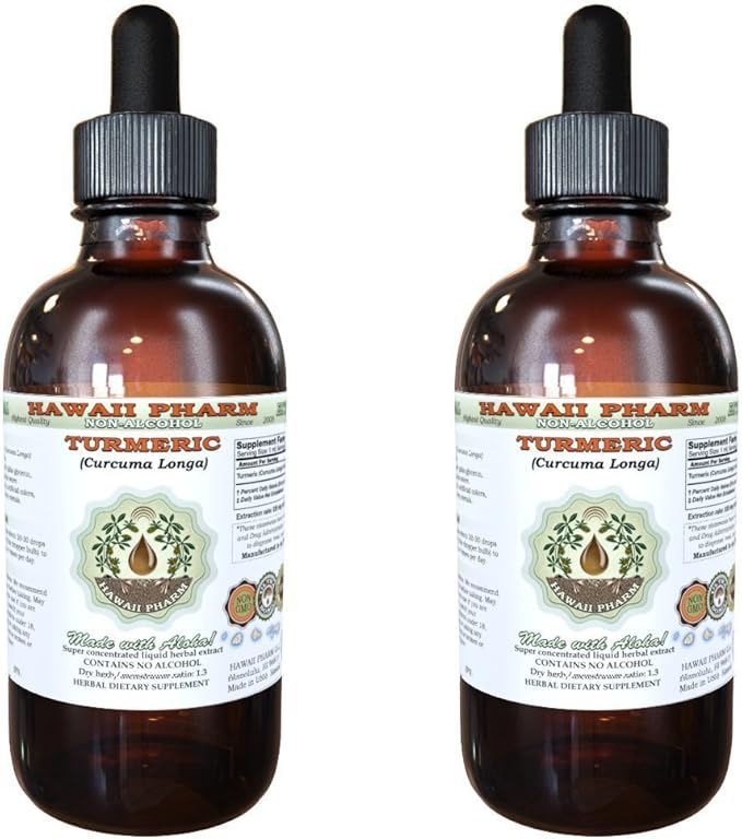 Turmeric Alcohol-Free Liquid Extract, Organic Turmeric (Curcuma Longa) Dried Rhizome Glycerite Natural Herbal Supplement, Hawaii Pharm, USA 2x4 fl.oz