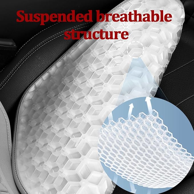 Gel Car Seat Cushion, Soft Cooling Honeycomb Non-Slip Vehicle Seat Bottom Mat for Long Sitting, Breathable Automotive Interior Chair Pad to Reduce Sweat, Universal for Truck SUV RV (Black)