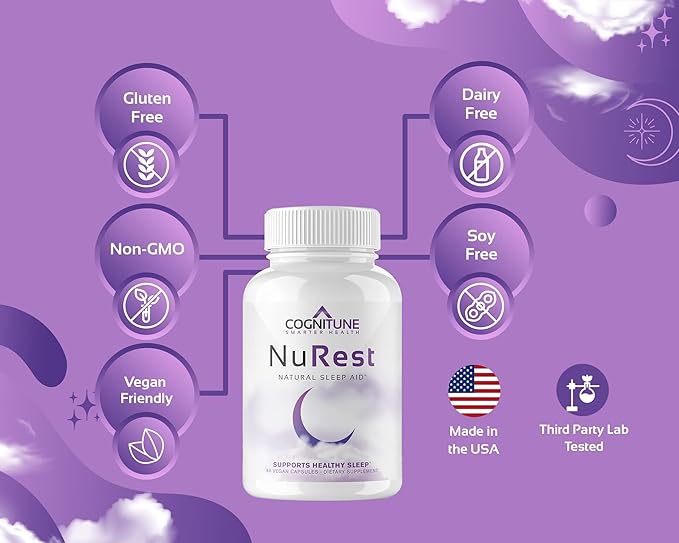 CogniTune Natural Sleep Aid for Adults - Herbal Sleep Aid Supplement - Non-Drowsy Formula with Melatonin, Valerian Root, Lemon Balm, Chamomile, GABA & More