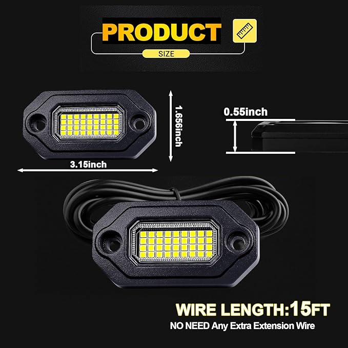 16 Pods Metal Bright Pure White LED Rock Lights Kit,Per pod provided 15FT Power Cord,6500K 36LEDs Neon Underglow Light Aluminum Waterproof Fender Lights for Trucks Trailer Jeep Off Road ATV UTV