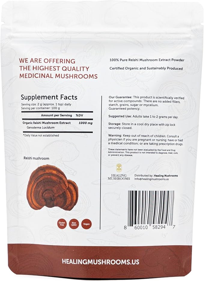 Reishi Extract Powder, Organic Mushroom Supplement (100 Gram)