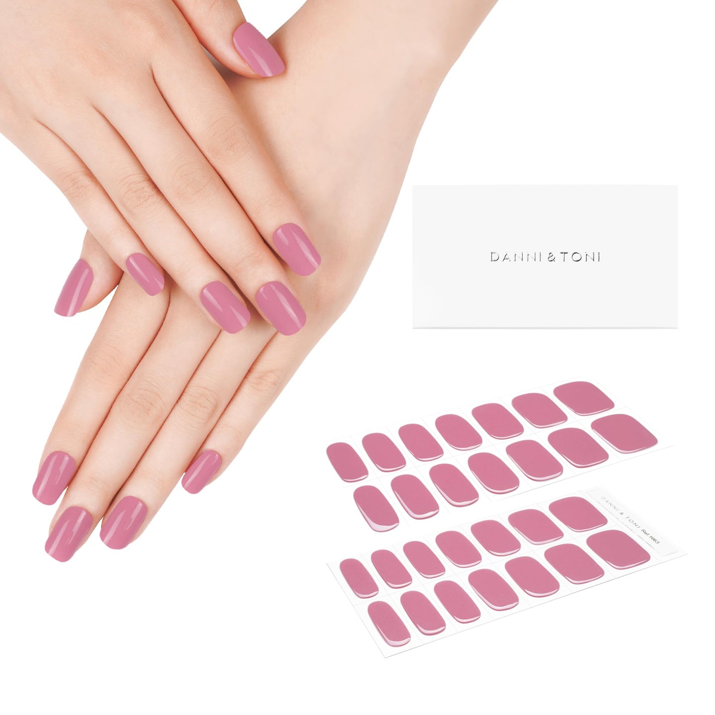 Danni & Toni Semi Cured Gel Nail Strips (Pink Lemonade) Fuchsia Glossy Gel Nail Wraps 28 Stickers